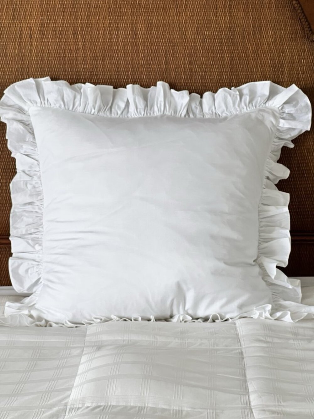 Ruffle Euro Sham White 100% Cotton Zippered 30"x30" Cottagecore Romantic Bedding